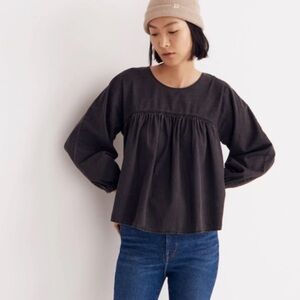 Madewell Denim Shirred Swing Shirt in Lunar Wash NWT